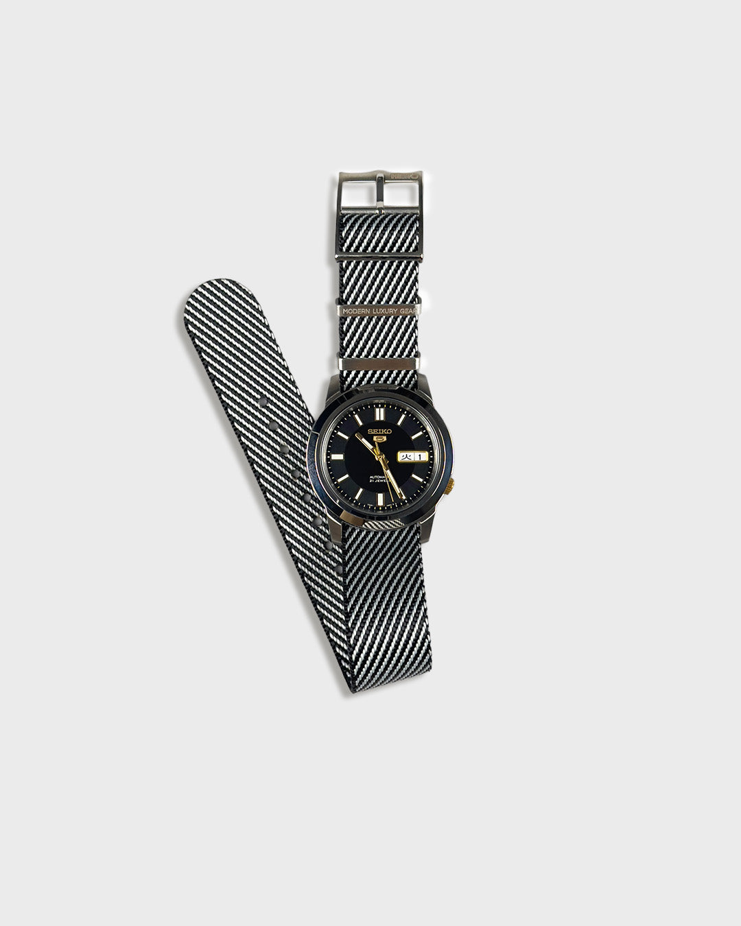 Service Black__Twill Nylon fabric NATO watch strap in Black & white stripes, sizes 20mm & 22mm