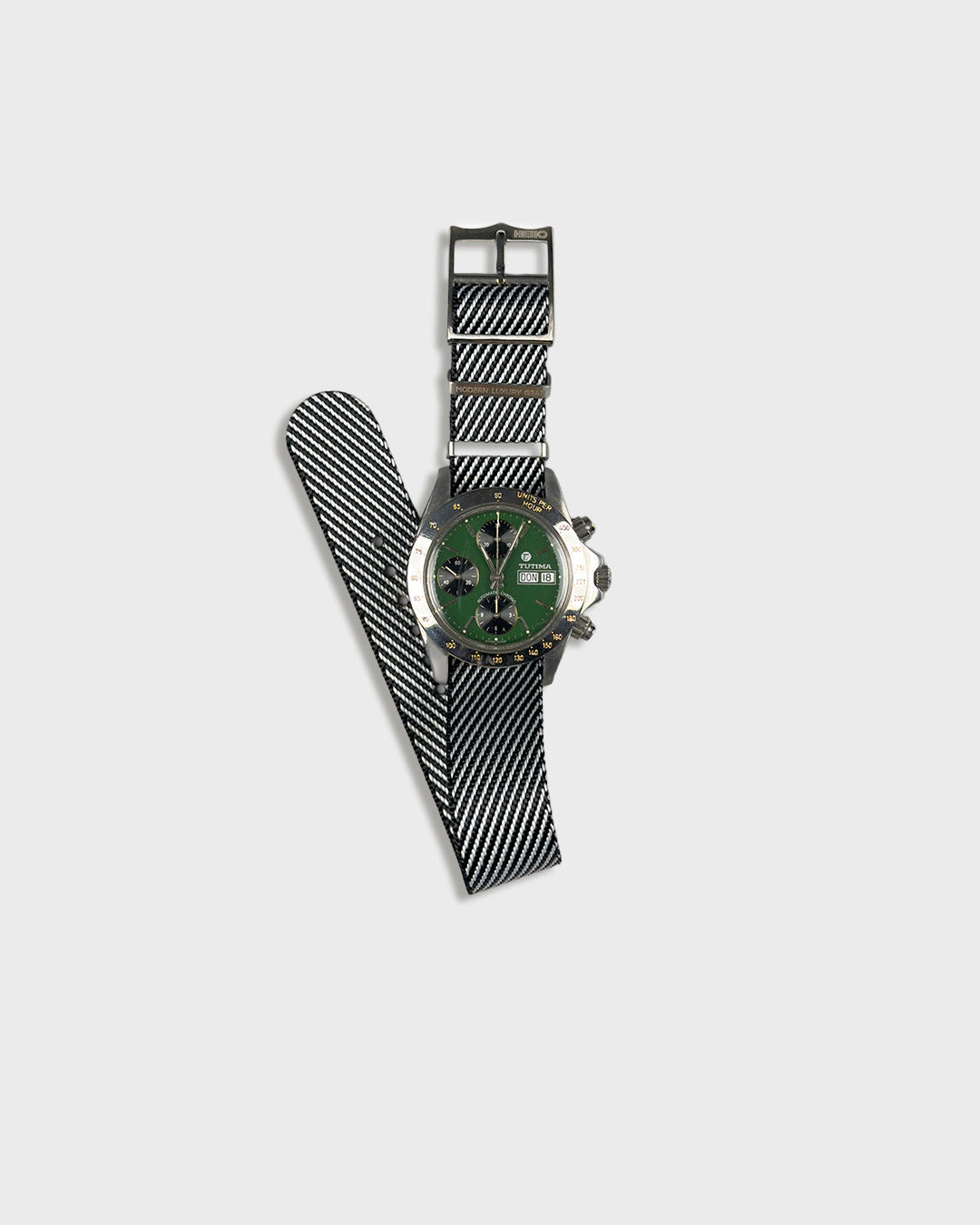 Service Black__Twill Nylon fabric NATO watch strap in Black & white stripes, sizes 20mm & 22mm