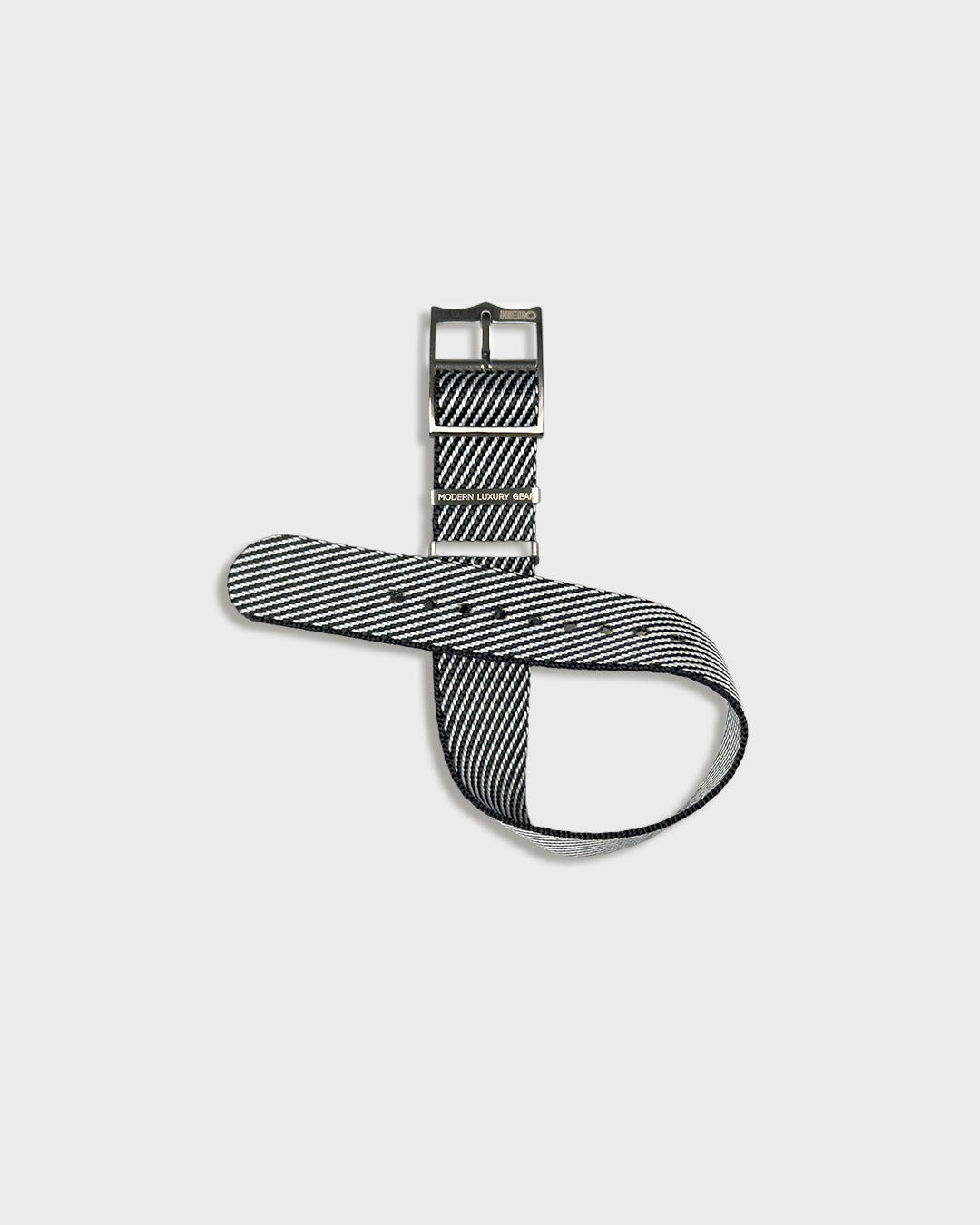 Service Black__Twill Nylon fabric NATO watch strap in Black & white stripes, sizes 20mm & 22mm