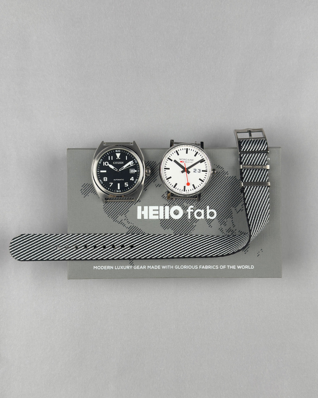 Service Black__Twill Nylon fabric NATO watch strap in Black & white stripes on citizen & mondane, sizes 20mm & 22mm