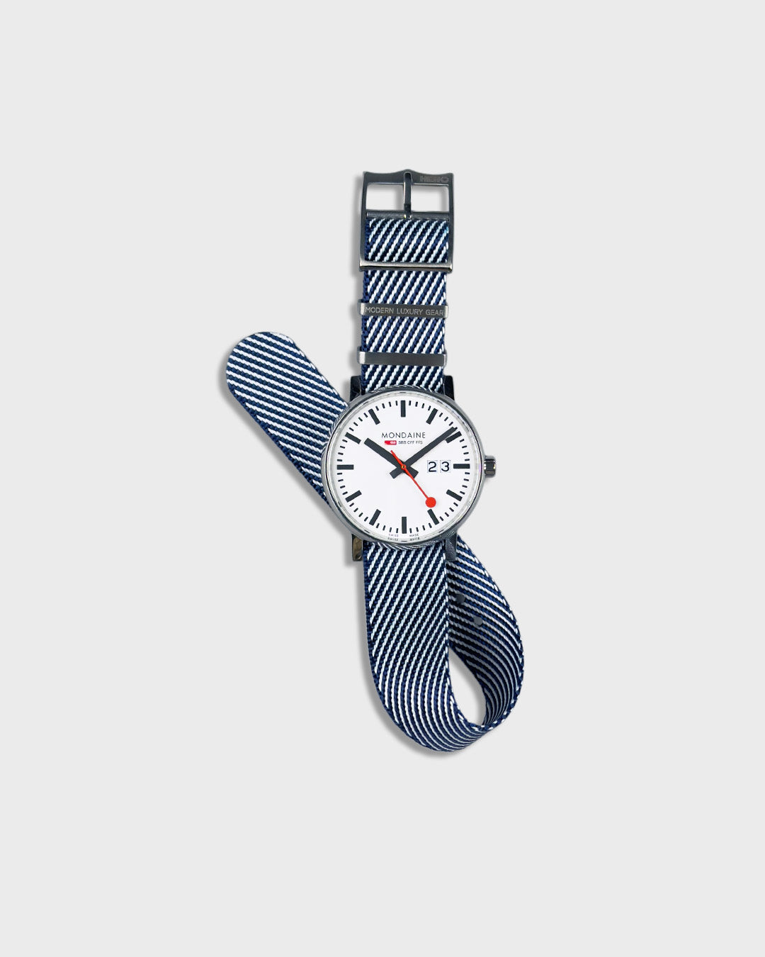Service Navy__Twill Nylon fabric NATO watch strap in Navy Blue & white stripes, sizes 20mm & 22mm