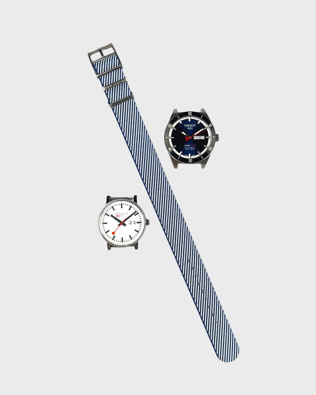 Service Navy__Twill Nylon fabric NATO watch strap in Navy Blue & white stripes, sizes 20mm & 22mm