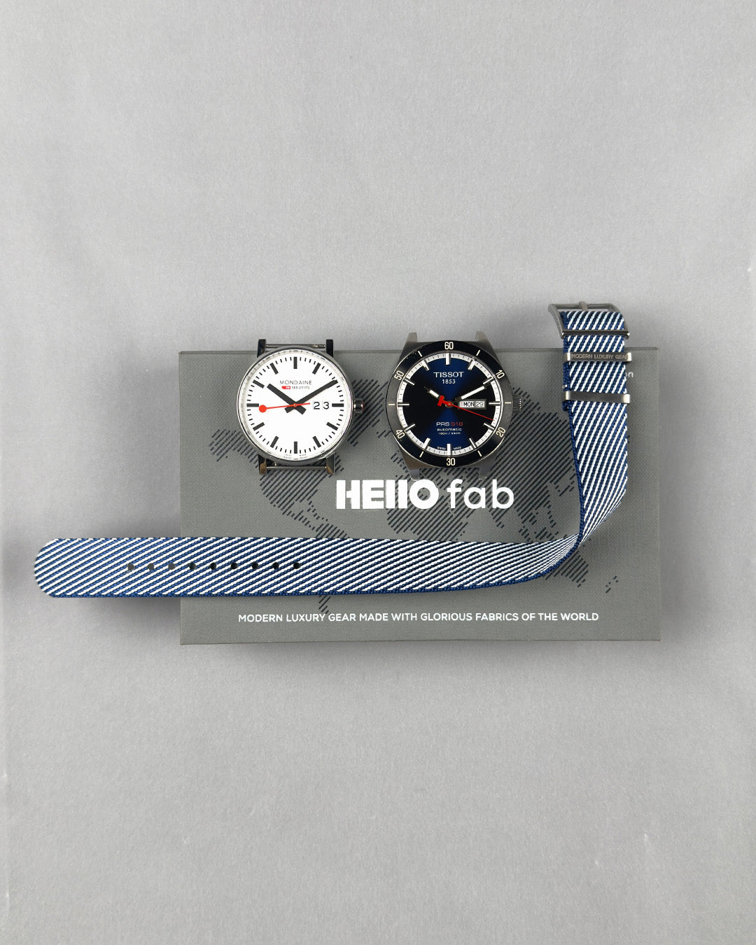 Service Navy__Twill Nylon fabric NATO watch strap in Navy Blue & white stripes, sizes 20mm & 22mm