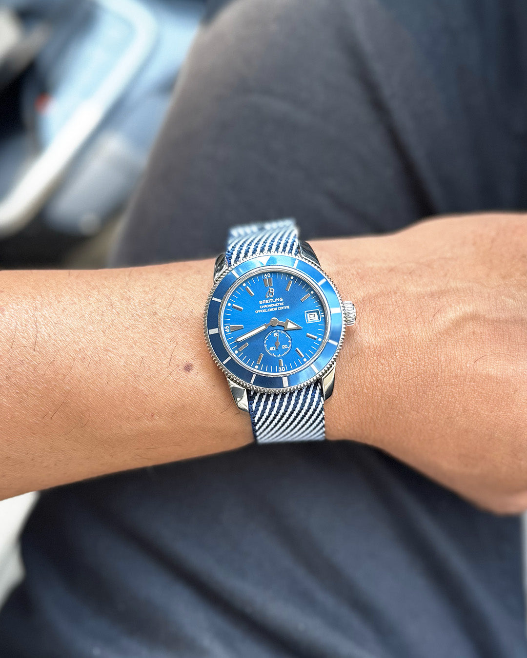 Service Navy__Twill Nylon fabric NATO watch strap in Navy Blue & white stripes, sizes 20mm & 22mm