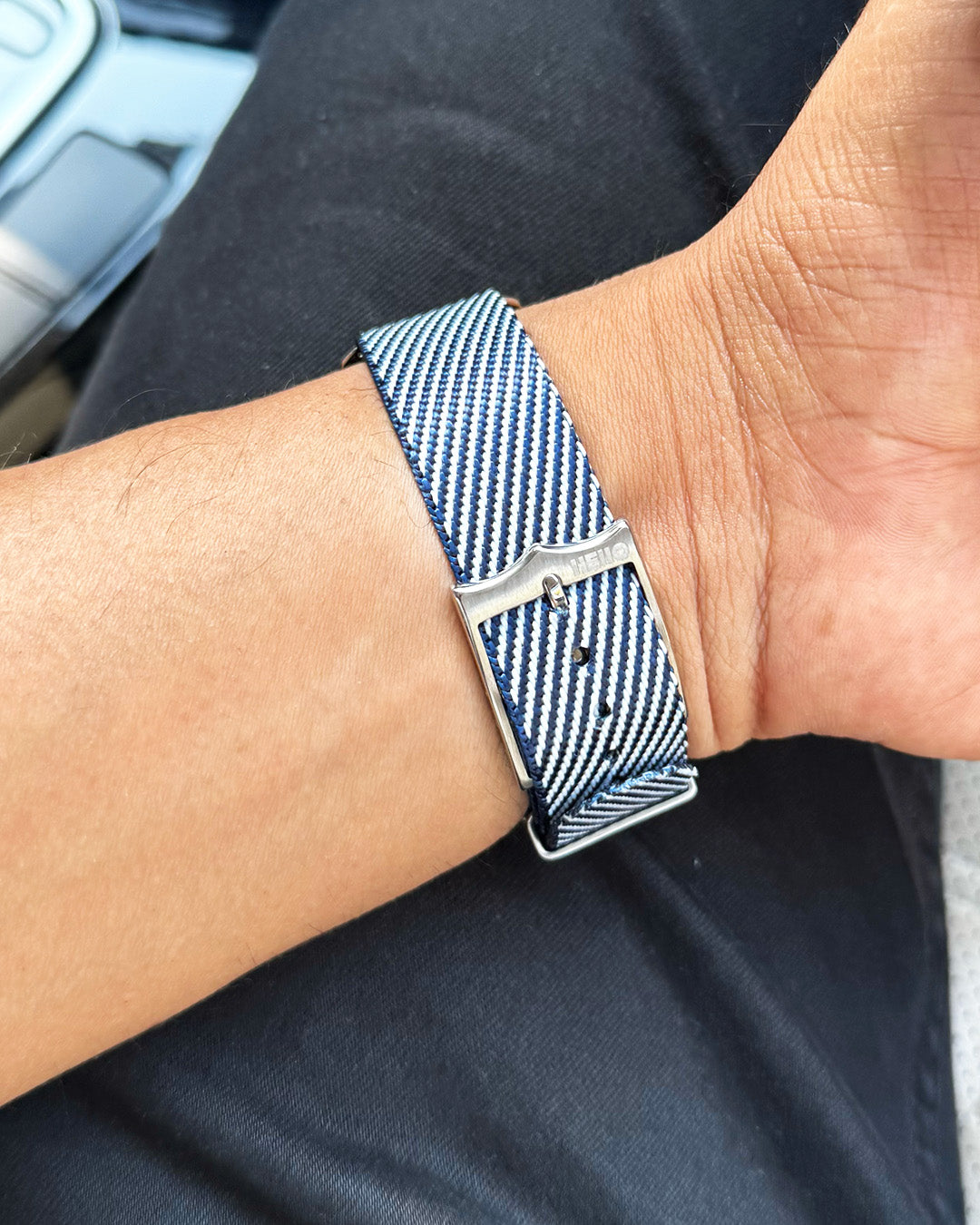 Service Navy__Twill Nylon fabric NATO watch strap in Navy Blue & white stripes, sizes 20mm & 22mm