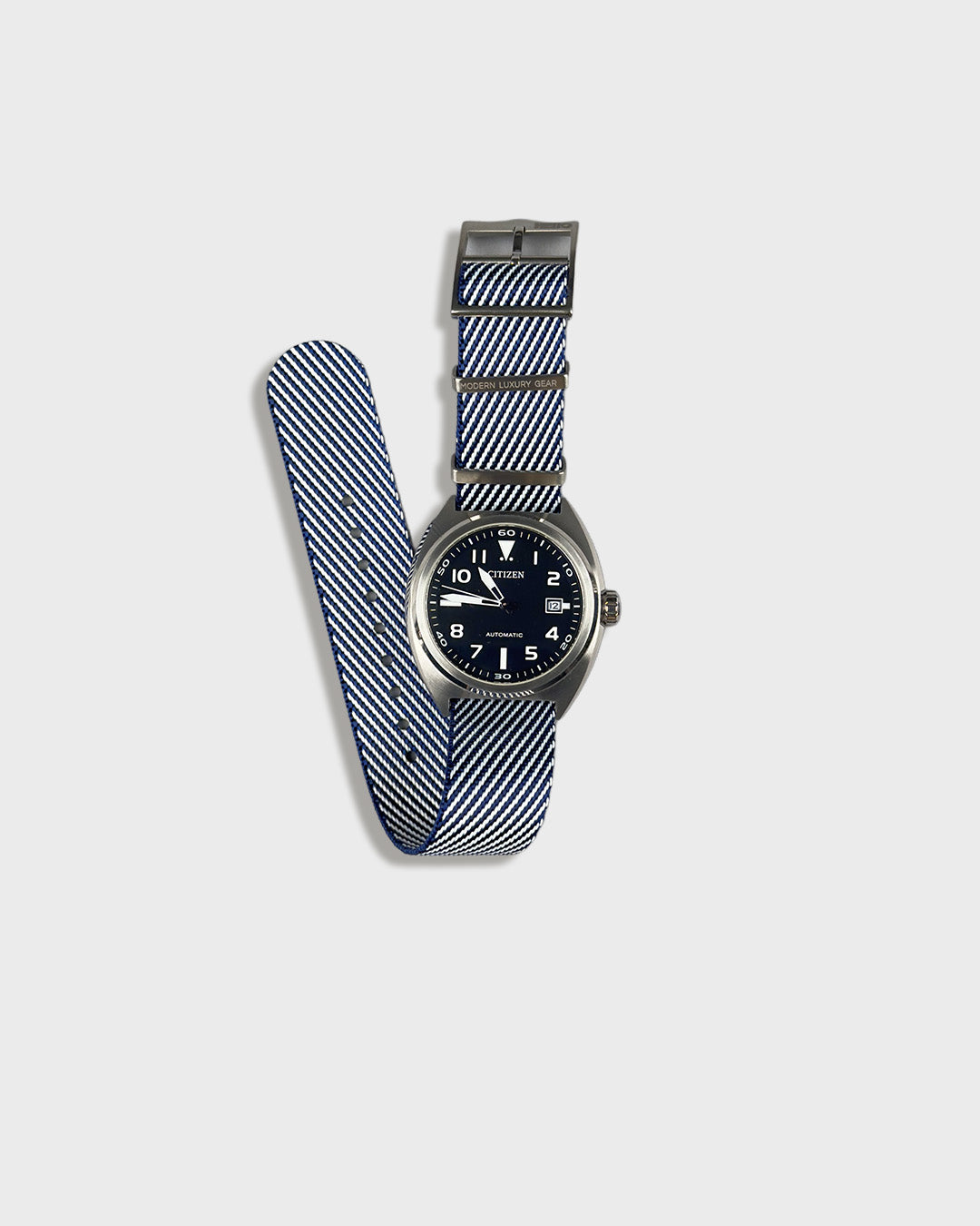 Service Navy__Twill Nylon fabric NATO watch strap in Navy Blue & white stripes, sizes 20mm & 22mm