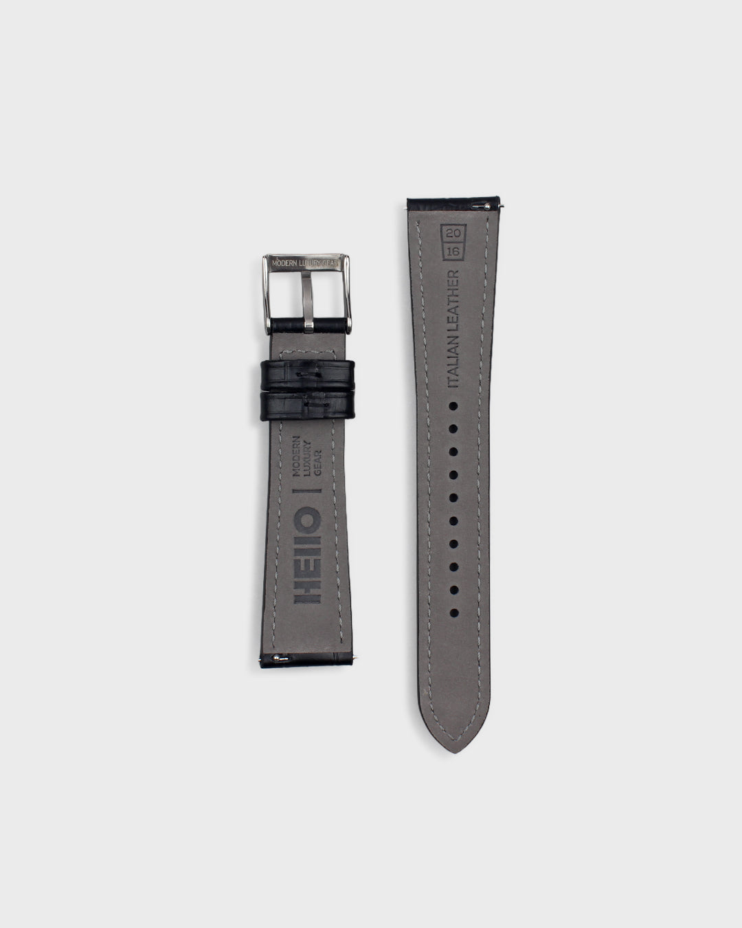 Sharp Tuxedo with Grey Lining__Croc Print Italian Leather Watch Strap in black colour for Luxury Dress Watches Lug width sizes : 18mm, 19mm, 20mm, 22mm