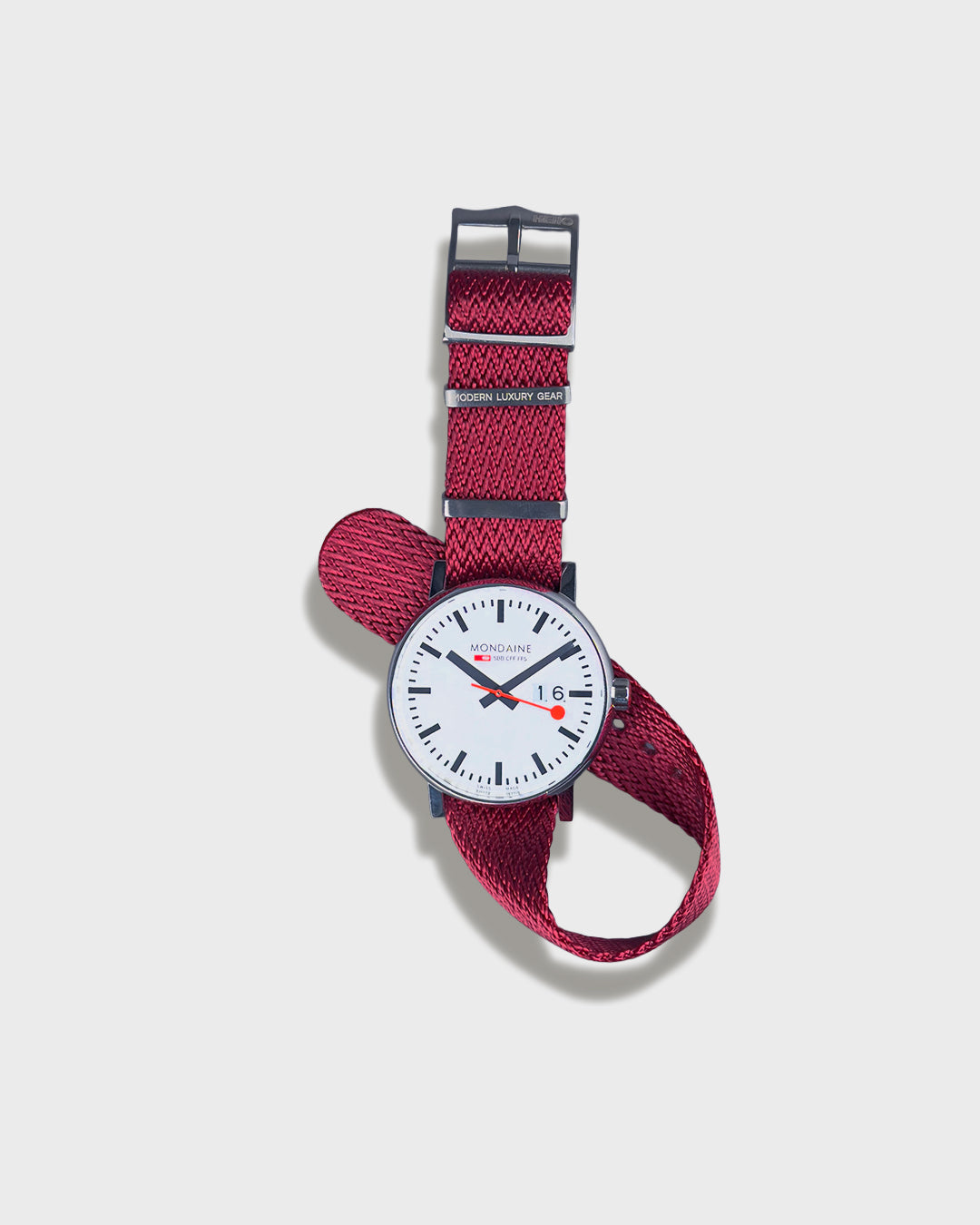 Redtail Shark__ Red coloured NATO nylon fabric Sharktooth pattern watch strap