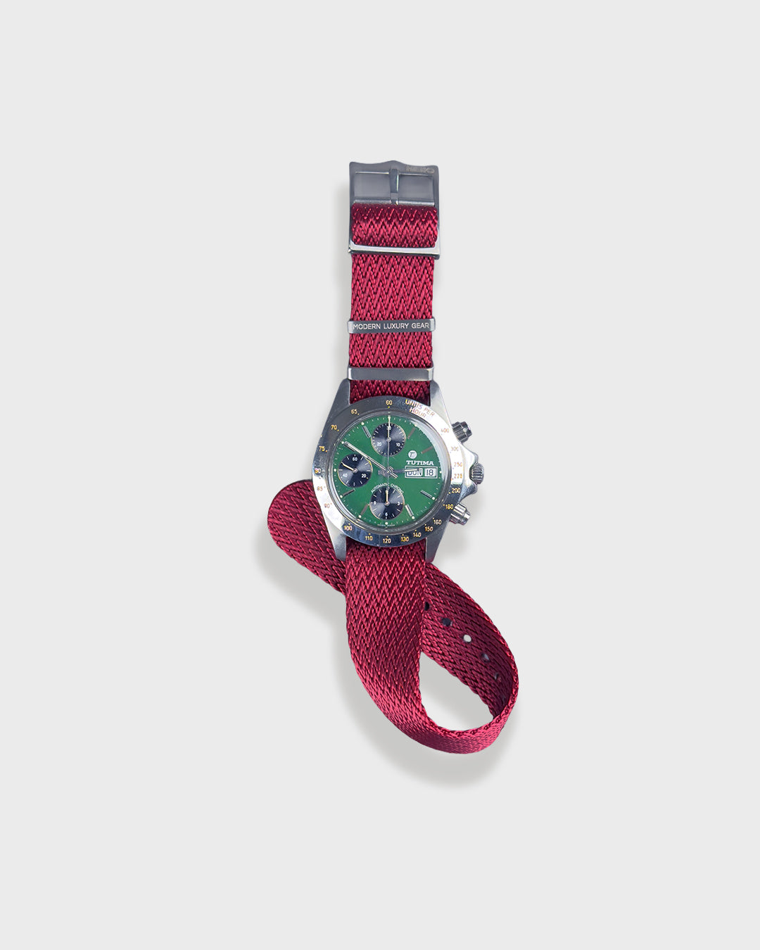 Redtail Shark__ Red coloured NATO nylon fabric Sharktooth pattern watch strap On Tutima watch