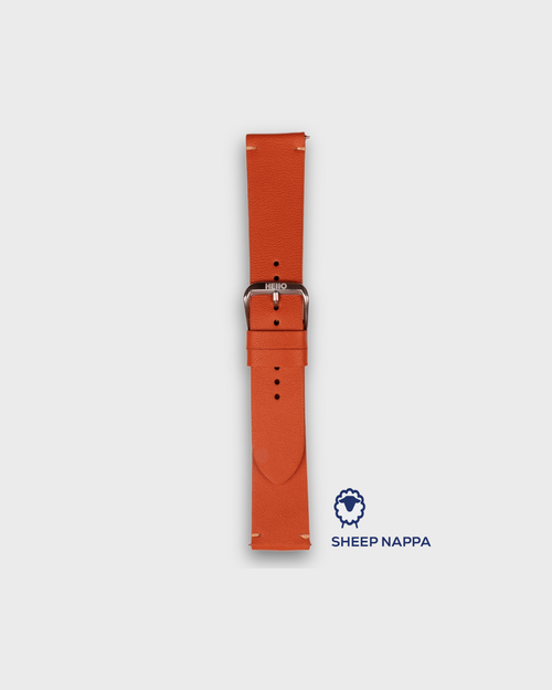 CARROT ORANGE__Orange sheep Napa leather watch strap in sizes 18mm, 20mm, 22mm