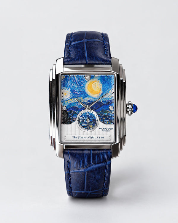 The Starry Night watch by Muzeum of Dazzling Art, Van Gogh Collection, Prussian blue leather strap