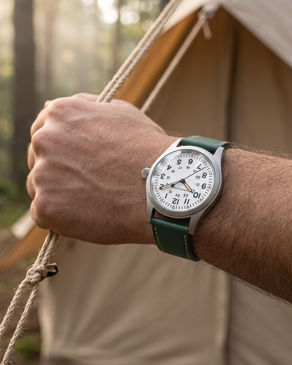 Forest Trail__Premium Italian leather watch strap in Green available in sizes 18mm, 19mm, 20mm, 21mm & 22mm by Hello EDC
