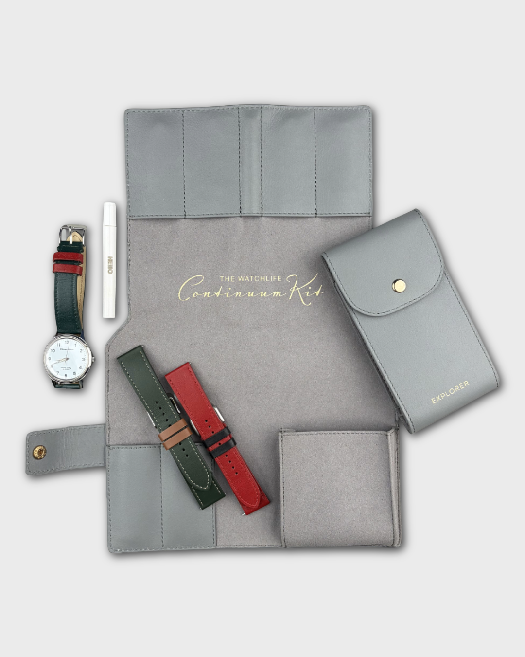 6 STRAP FOLIO + WATCH POUCH__Compact Watch Strap folio with watch carry pouch in premium Napa leather made to carry watches & straps while travelling.