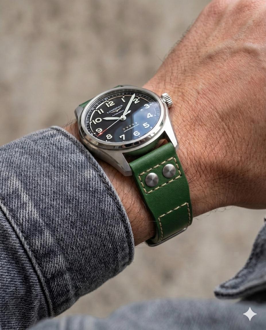 U2 (Irish Green)__Green Color Pilot Italian Leather Watch Strap 