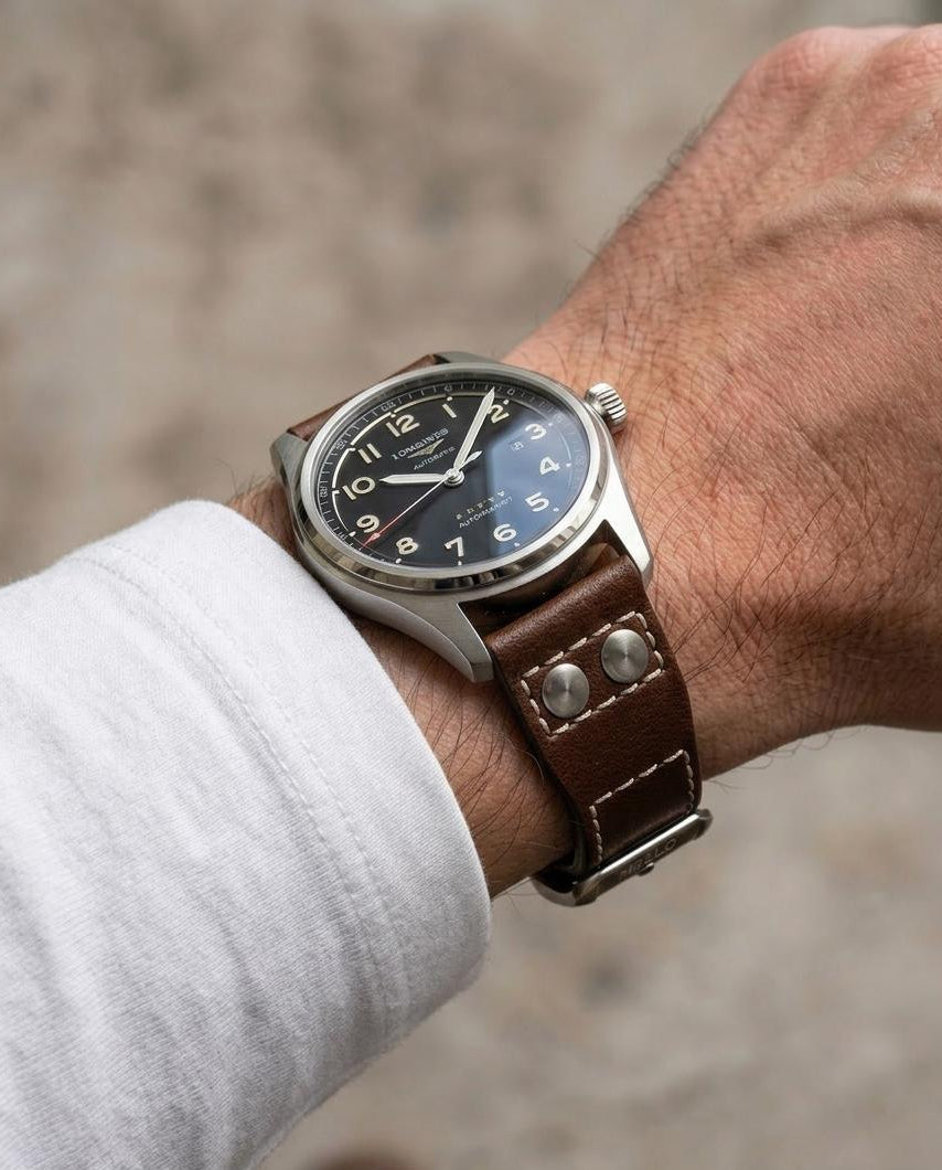 LED ZEP (Classic Brown)__Pilot style Italian Leather watch strap in brown color