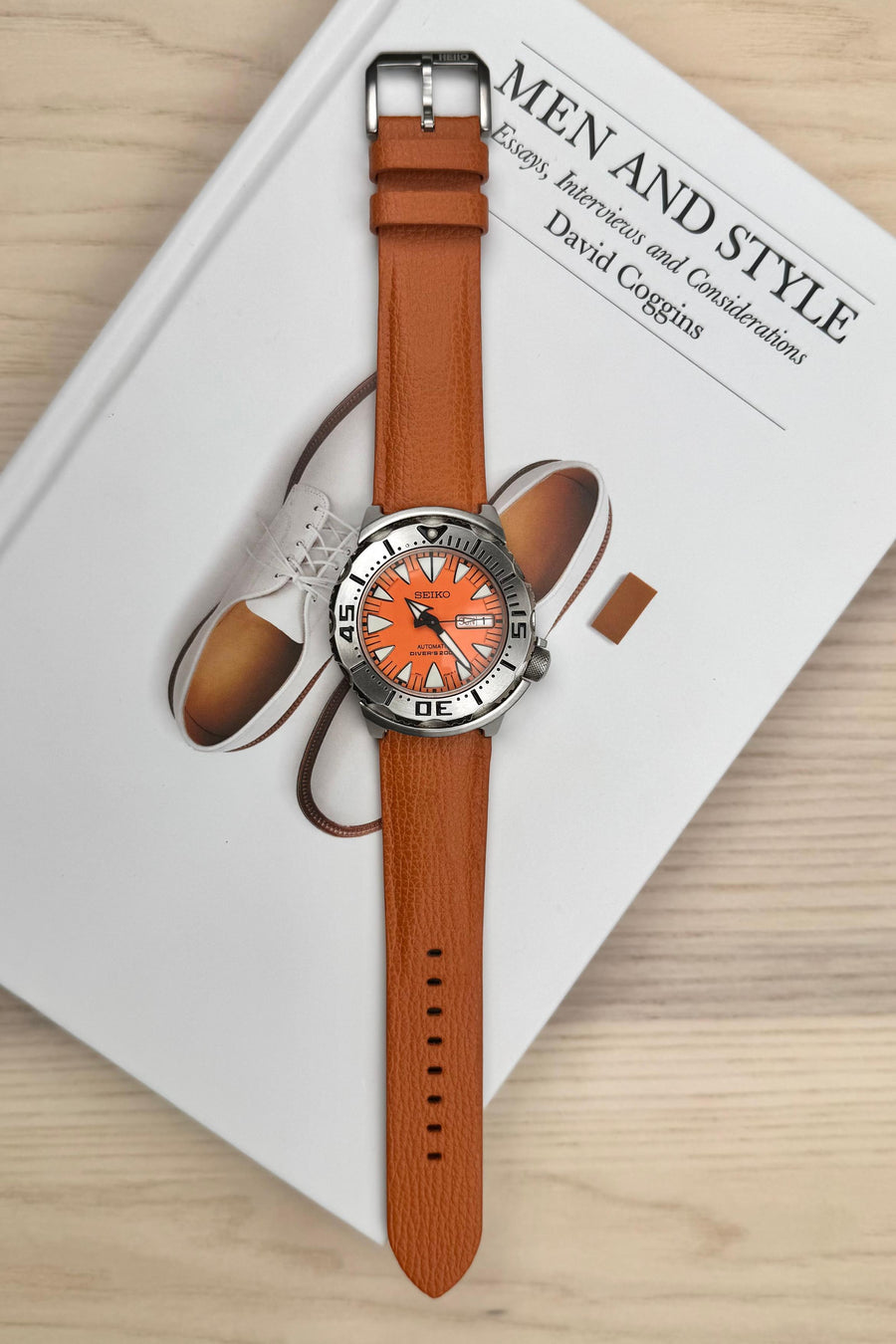 Orange__Seiko Monster leather watch strap