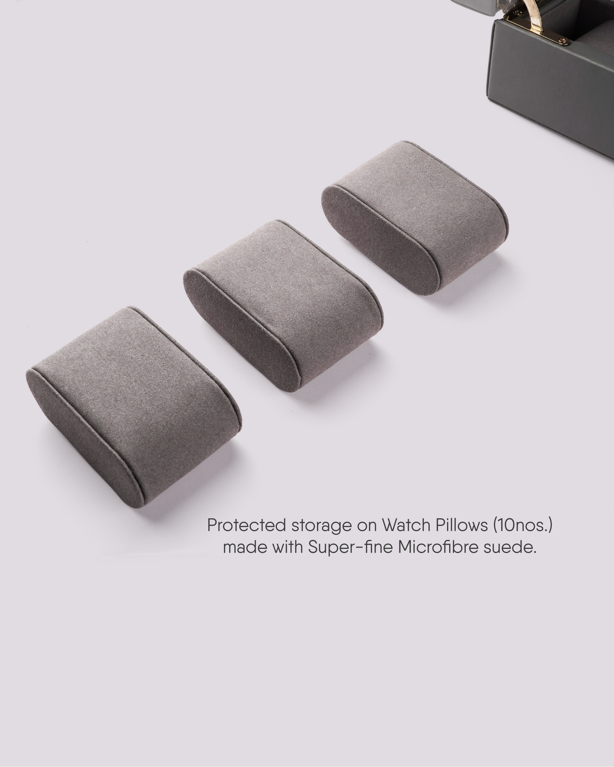 The Collector Box — 10 soft microfibre-suede watch pillows keep each watch secure — HEllO