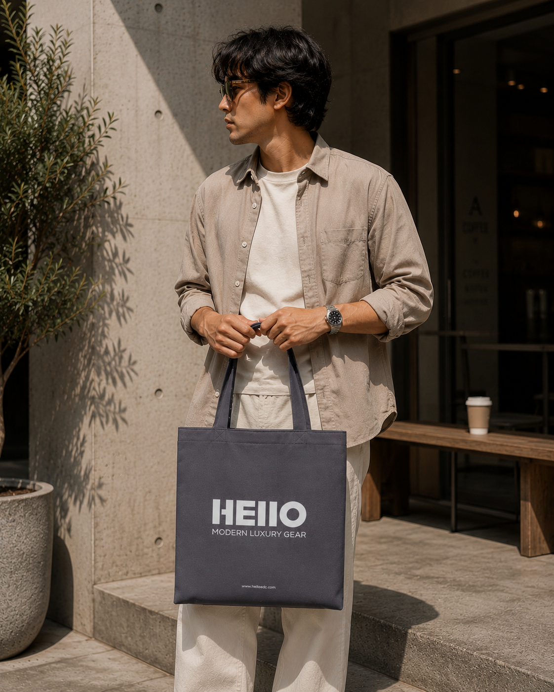 STUDIO GREY__The GTG Tote - Hello Canvas Tote Bag for watch life and Get-together
