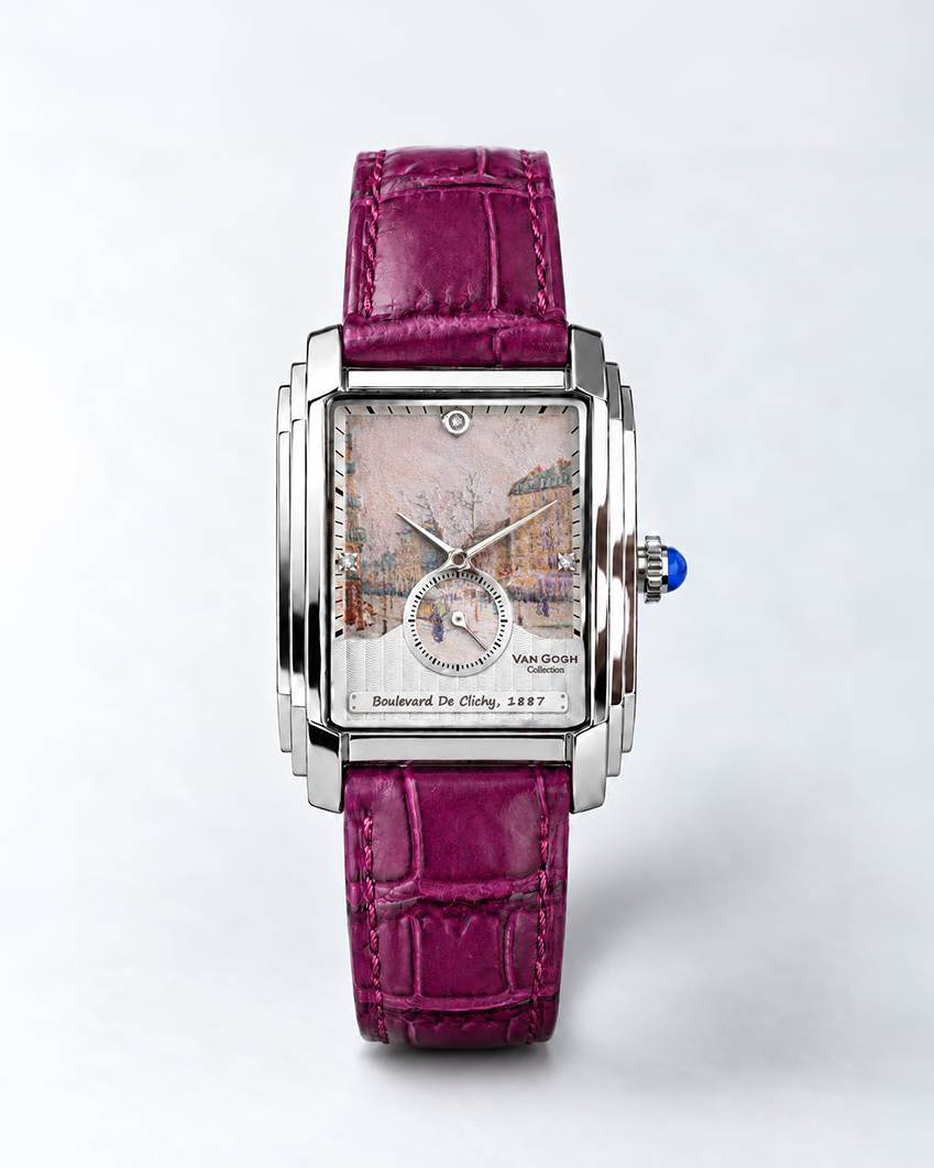 Boulevard de Clichy watch by Muzeum of Dazzling Art, Van Gogh Collection, magenta leather strap