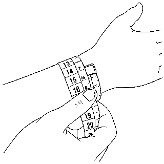 A tape measure wrapped around a wrist, read just above the wrist bone